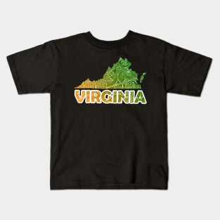 Colorful mandala art map of Virginia with text in green and orange Kids T-Shirt